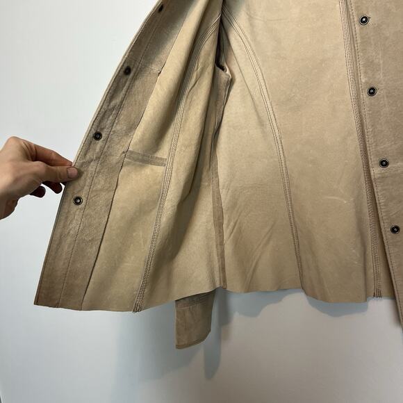 Vintage Bernardo tan 100% genuine suede leather jacket snap button sz 6 western - Picture 10 of 11